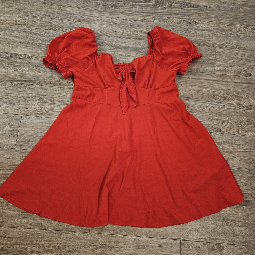 SHEIN Red Puff Sleeve Mini‎ Dress